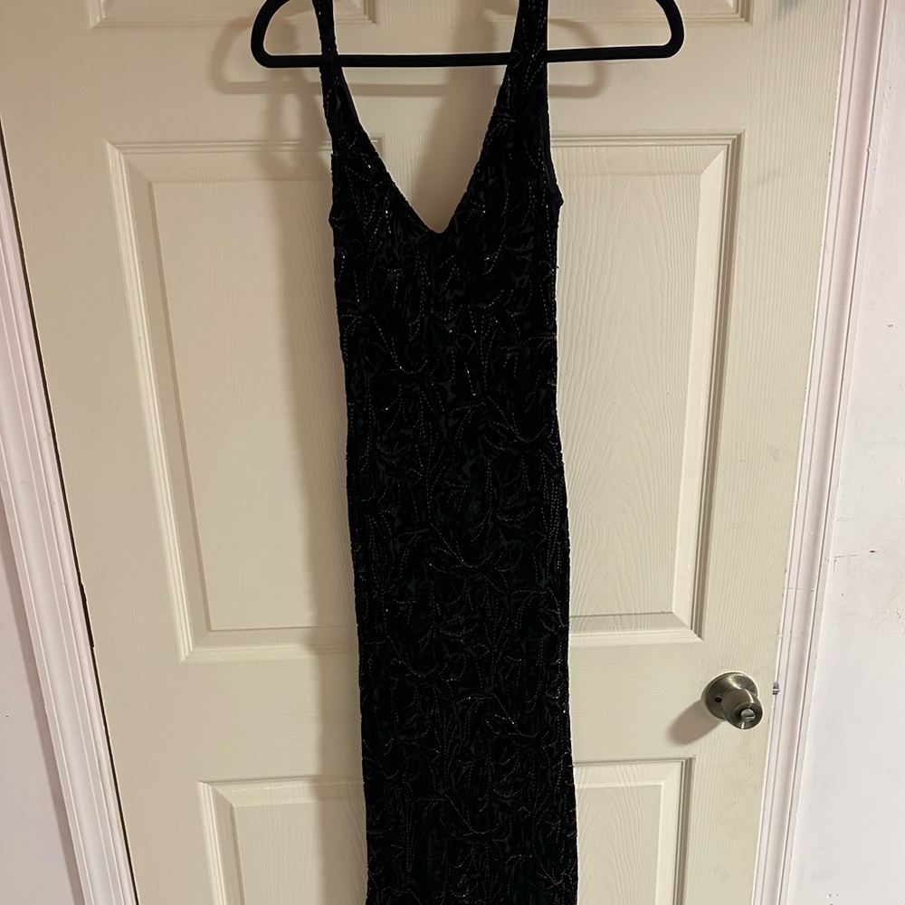 Beaded Velvet Evening Dress- Carmen Marc Valvo